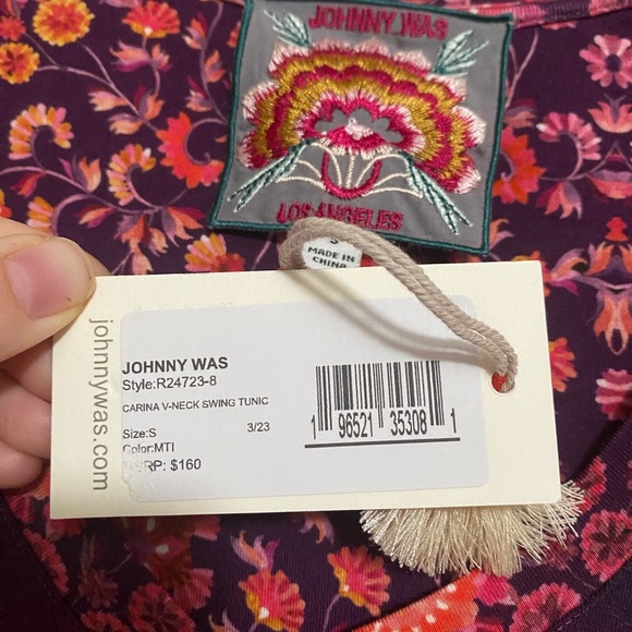 Johnny Was Carina V neck swing tunic top vibrant pink floral print soft stretchy - Picture 4 of 4